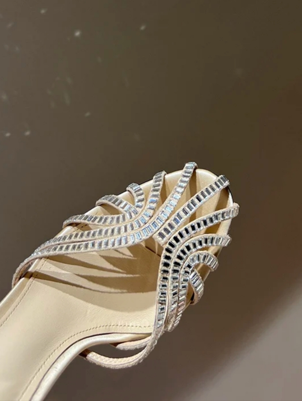 Rhinestone Embellished Open-Toe Ankle-Strap Heels - Silver - Picture 4 of 7